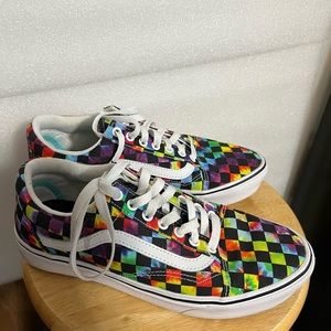 Vans Tie-Dye Comfycush Old Skool Black Checker Lace Up Size 8 mens 9.5 women